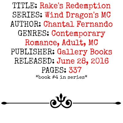 Rake's Redemption (Wind Dragons MC Series, Book #4) by Chantal Fernando | Review on www.bxtchesbeblogging.com