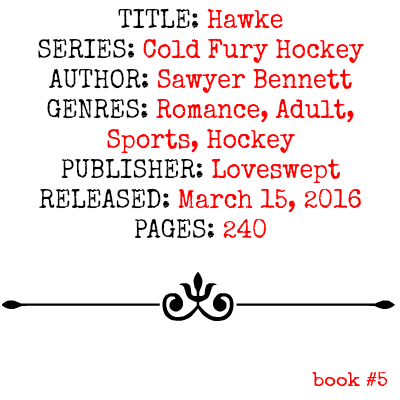 Hawke (Cold Fury Hockey Series, Book #5) by Sawyer Bennett | Review on www.bxtchesbeblogging.com